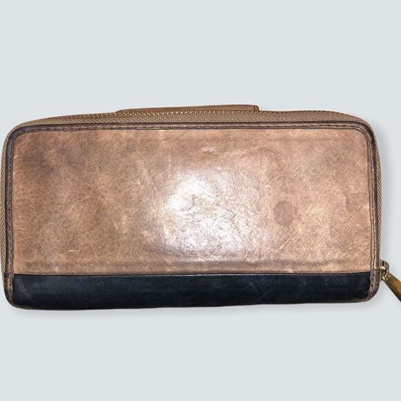 Fossil Multi Color Leather Suede Patchwork Wallet black and browns - Picture 5 of 7